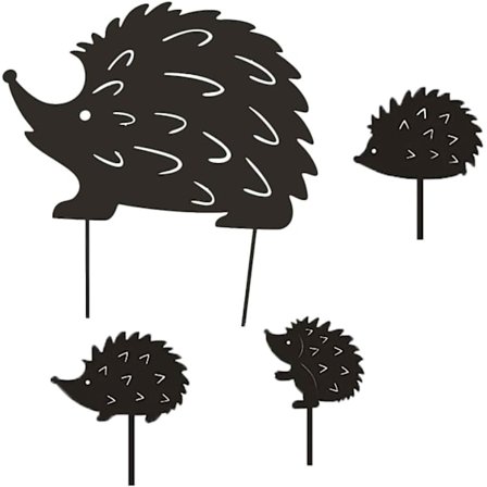 Dekorative metalpinde med pindsvin, sorte, til haven