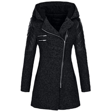 Dame Skrå Glidelås Slim Fit Hettejakker Stilig Varm Vinter Trenchcoat