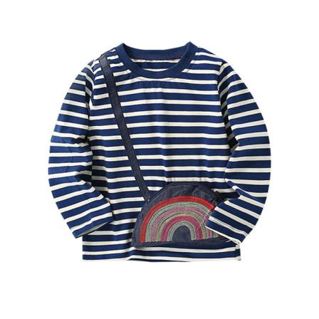 Flickor Med Rund Hals Randig Tröja Med Långärmad T-shirt