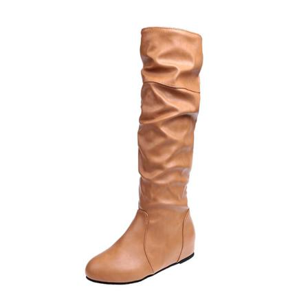 Damveckade Stretchiga Vinterskor Rund Tå Slouchy Flat Boot