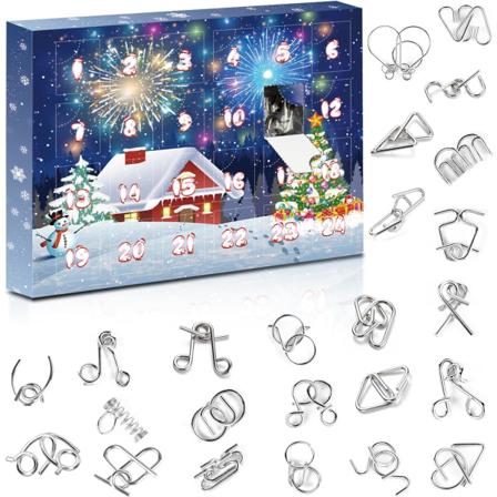 Adventskalender 2023 Barn Voksne Puslespill Gutter Jenter, 24 Biter Metallpuslespill Adventskalender Julegave