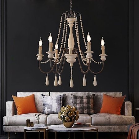 6-armet Vintage Lysestager Lysekrone Træ Hængende Lampe