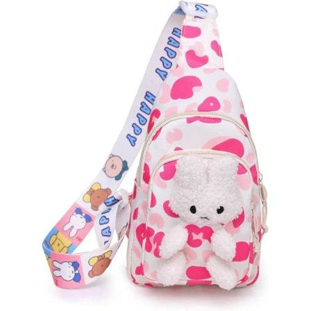 1 STK. Børne Sling Bag, Børne Rygsæk Kawaii Taske Børne Rejsetaske Brysttaske, Børne Crossbody Taske Mini Rygsæk til Piger (Pink)