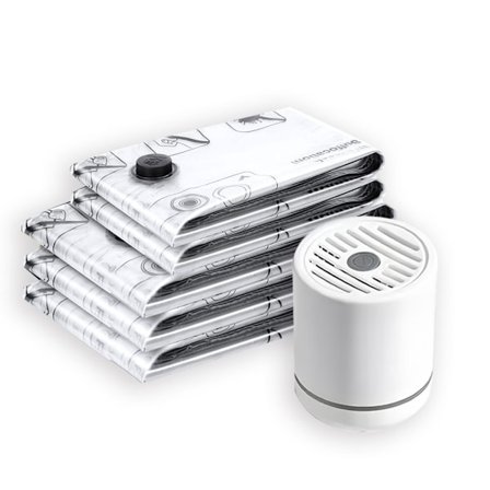 Kompresjonsposer - 3 poser 100x80cm og 2 poser 80x60cm - Gjenbrukbare kompresjonsposer - Egnet for dyner, klær og sengetøy - Elektrisk pumpe