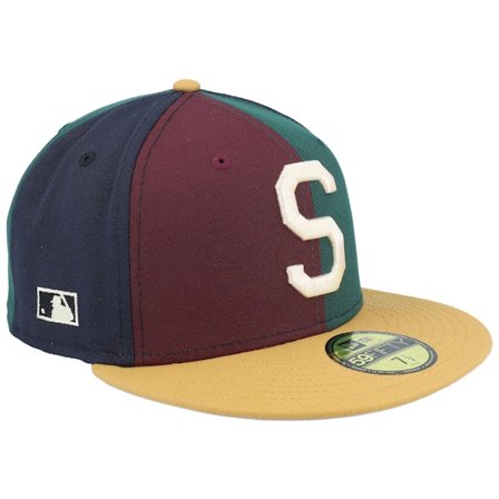New Era - MLB Multi fitted Casquette - Seattle Pilots Patched Up 59FIFTY Maroon/Dark Green/Navy Fitted @ Hatstore