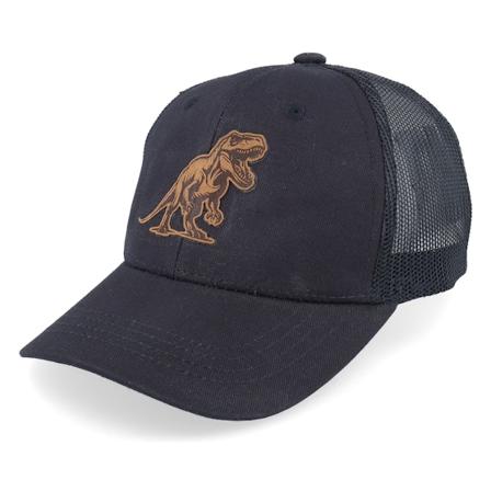 Kiddo Cap - Kids T-rex Dino Brown Patch Black Trucker Trucker Black Cap - @ Hatstore