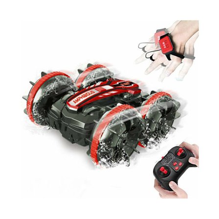 Elefanttiohjauskauko-ohjattava autovene - 2.4Ghz, 4WD vedenkestävä RC-amfibioajoneuvo, punainen