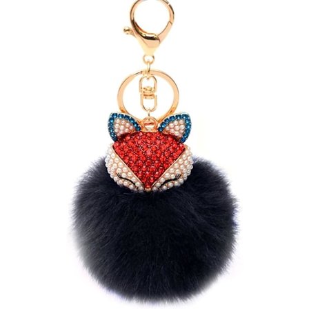 Räv Nyckelring Borr Strass Hänge Pompom Dekoration Hängande
