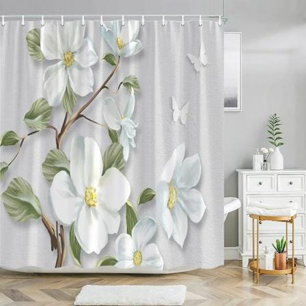 Elegant og fashionabel fantasipærler og diamanter Buket 3D-stil bruseforhæng med bademåttesæt Hjem badeværelsesindretning 3138SD -forhæng W180xH210cm