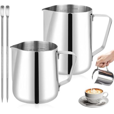 Mjölkkanna i rostfritt stål för cappuccino och latte art - 600 ml och 300 ml