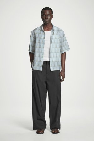 COS Men's Camicia A Maniche Corte Con Stampa Geometrica in Blu