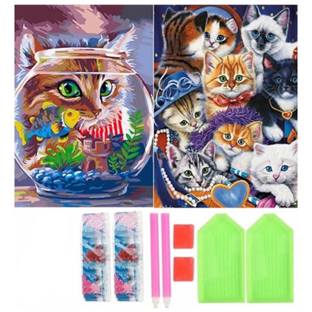 2 sett DIY Rhinestone Maleri Full Rhinestone Bilder Kunst Håndverk for Hjemmedekorasjon 30x40cm Søte Katter