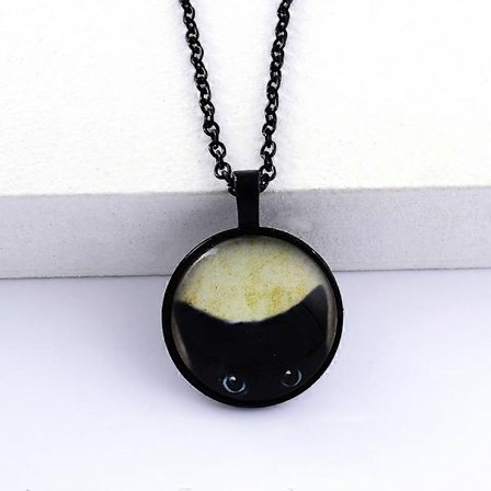 Sort Kat Halskæde - Kiggende Sort Kat Vedhæng - Søde Sorte Kat Smykker, 1 stk, sort kæde