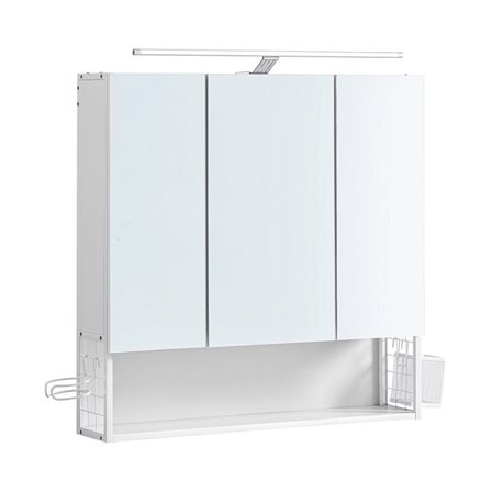 Spegelskåp med 3 dörrar och en hylla - Vit