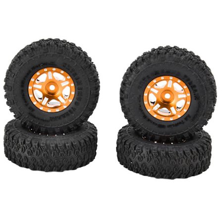 4 st 1 tum gummidäck aluminiumfälgar passar för Axial SCX24 90081 AXI00001 AXI00002 1/24 Crawler CarGold