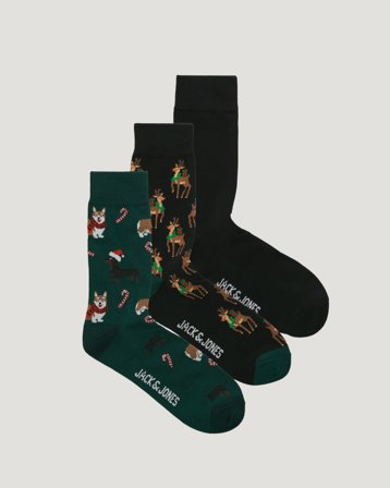 Jack & Jones JACXMAS ANIMALS SOCKS 3 PACK JNR Zielony Skarpetki Chłopiec - Kids Brand Store