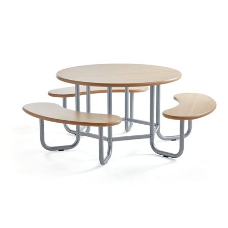 Seating group OCTO, birch benches, silver frame