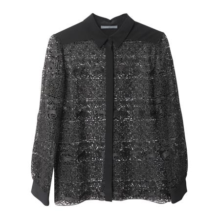 Alberta Ferretti Long Sleeves Floral Lace Shirt Sort, Dame Skjorter