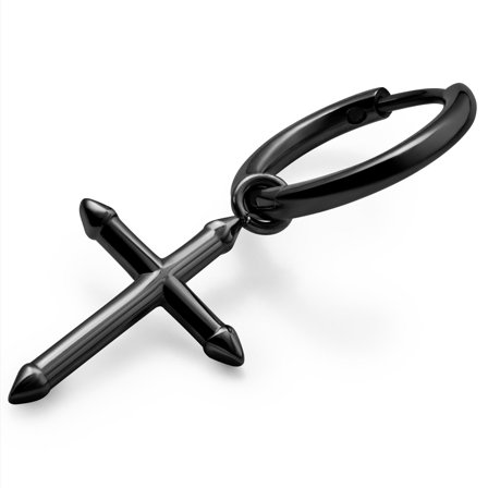 Vasilios Svart Ringörhänge med Spetsigt Korshängsmycke för män - Örhängen med hängsmycken