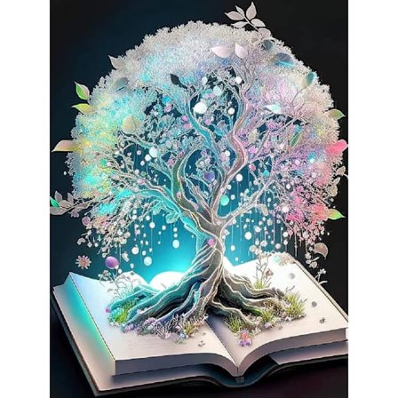 30x40cm, Hvit Livets Tre 5d diamantmalt rhinestones brodert lerret(3)