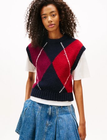 Tommy Jeans Tjw Argyle Sweater Vest - Red - M