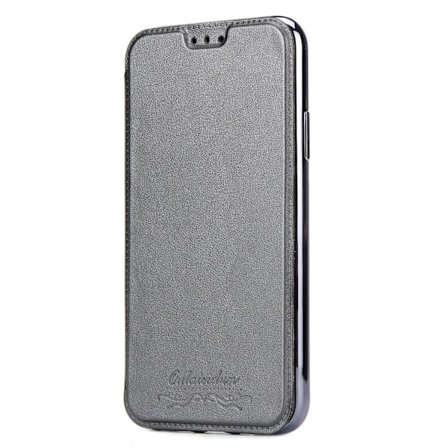 Fodral för iPhone16 Grått flip läder ultratunt PU-kortfack