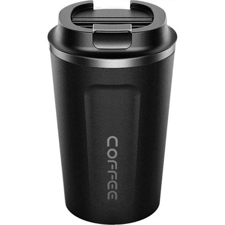 Ensiluokkainen ruostumattomasta teräksestä valmistettu kahvikuppi mukaan otettavaksi - Eristetty muki - Teekuppi - 380 ml - Musta