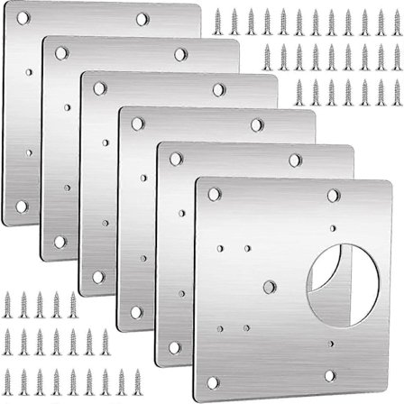 Reparationsplader til skabshængsler, 6 stk. rustfrit stål, reparationssæt til skabslågehængsler med huller og skruer til skabe, garderobe