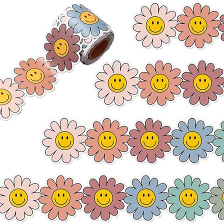 6,6 cm x10 m Boho Daisy Blom Anslagstavla Kanter Färgglada Leende Daisy Stansade Rullade Kantlister för Klassrum Kontor Svarta Tavlan Dekoration