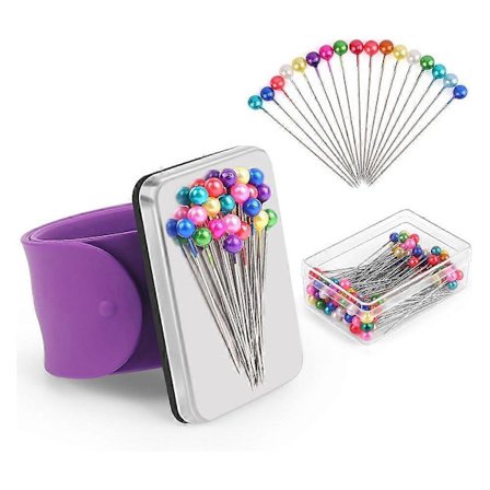 Magneettinen neulatyynyranneke 100 kpl:n 1,5 tuuman pallopäisillä ompeluneuloilla, silikoninen rannekiinnike tilkkutöihin B[D]