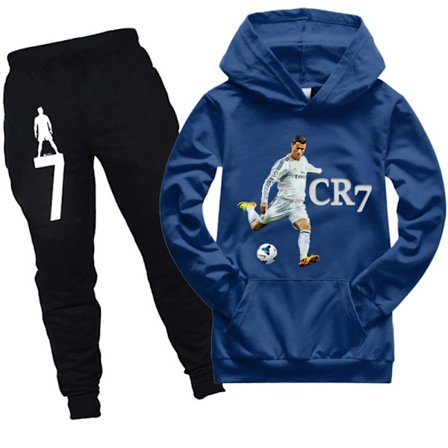 CR7 Ronaldo Tryckt Träningsset Barn Pojkar Flickor Huvtröja Sportkläder Royal Blue Royal Blue Royal Blue