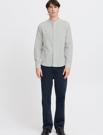 Casual Friday Cfandrew Ls Striped Linen Mix Shirt - Blue - XL