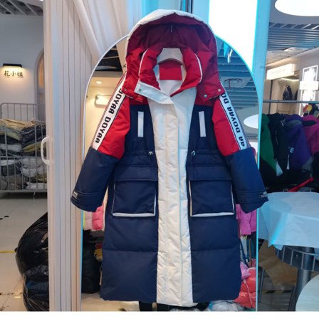 Lång dunjacka kvinnor Tjocka vintermoderock Navy blue red L