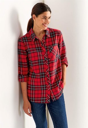 Cellbes of Sweden - Ternet flonelskjorte i rød / sort / ternet til damer i størrelse 46/48