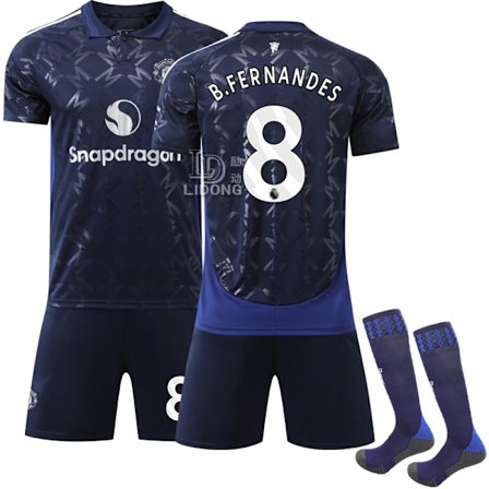 Manchester United 2024-2025 bortaställ för barn, fotbollströja, kit nr 8 B.Fernandes