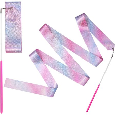 Glitter Dancebånd, 2 Styk 2m Gymnastikbånd med Stang, Ar