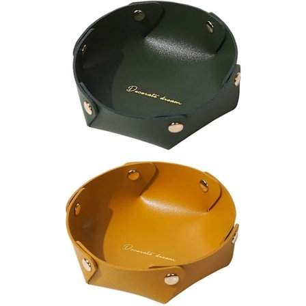 Onnenkantamoinen pyöreä nahkatarjotin, 2 kappaleen nahkainen säilytystarjotin, keinonahkainen säilytystarjotin, kolikkosäilytystarjotin, avaimille, 