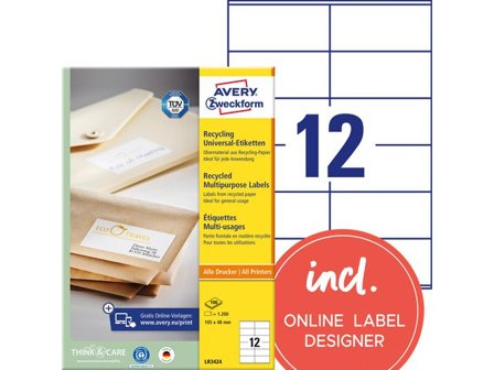AVERY Etikett återvunnen 105x48mm 1200/fp - Lyreco - Emballage och lagerutrustning - Etiketter och godsmärkning - Multifunktionsetiketter