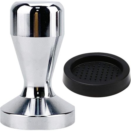 Rustfritt stål kaffepresser 51mm, med silikonmatte for portafilter