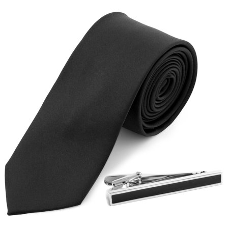 Set de corbata negra y pasador de corbata plateado para hombres - Sets de corbatas