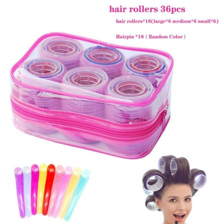 Selvklebende hårrullesett - hårruller med klips og kam - 36 stk KLB