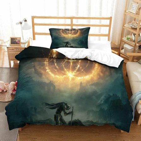 Painettu pussilakanasetti, Elden Ring -setti, vuodevaatesetti kahdella tyynyliinalla, yhden hengen/kahden hengen koko, sopii lapsille ja teini-