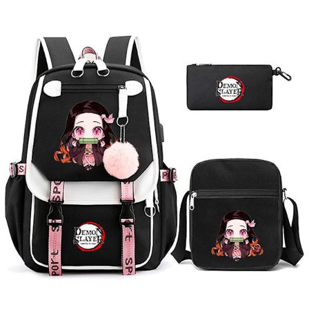 3Pcs Kamado Nezuko Demon Slayer Rygsække Sæt til Piger Anime Skole Taske Teenager Studerende Lærred Laptop Rygsæk Kvinder Rygsæk
