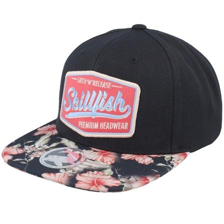Skillfish - Svart snapback Caps - Premium Fishing Floral Red Black Snapback @ Hatstore