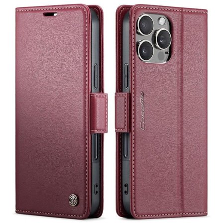 (För iPhone 12 Pro max) Tunn läderplånboksfodral med kortfack och magnetstängning