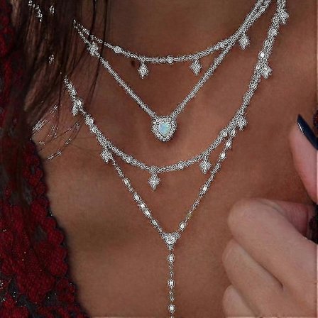 Kristallhalsband med flera element, Hängsmycken med flera lager (NE-0002-22)