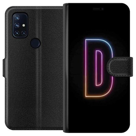 Kompatibel Tegnebogsetui til OnePlus OnePlus Nord N10 5G Minimalistisk neonbogstav D i farveskiftende lys mod sort baggrund i moderne digital design