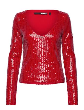 Sequins Ls V-Neck Top Tops Blouses Long-sleeved Red ROTATE Birger Christensen