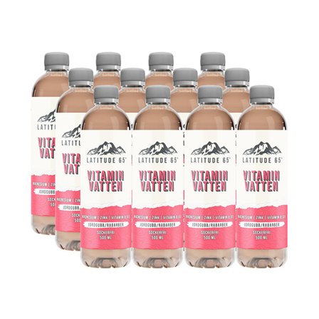 12 x Latitude 65, Vitaminvatten, 500 ml, Jordgubb/Rabarber
