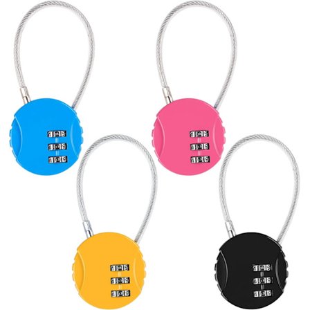 Pieces Numerolukko, 3-numeroinen nollattava yhdistelmälukko, pieni vaijerilukko, yhdistelmälukko polkupyörään, matkalaukkuun, lokeroon tai reppuun (4 